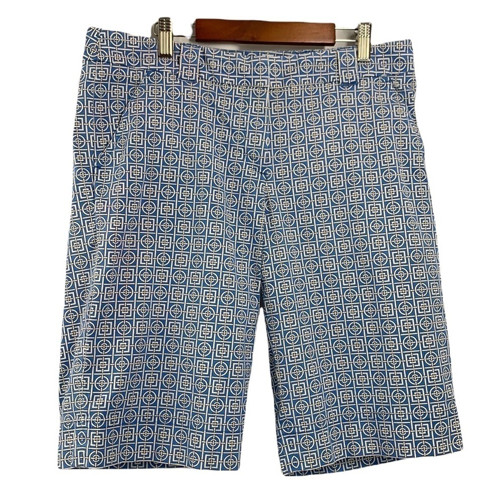 Tommy Bahama Graphic Print Stretch Cotton Bermuda Shorts - Blue/White, Sz 6
